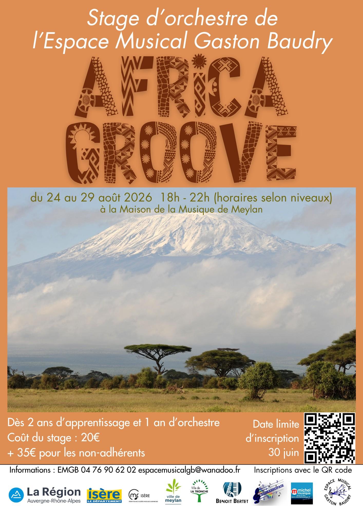 2026-08 24 au 29 Affiche Stage orchestre Africa Groove Espace Musical Gaston Baudry